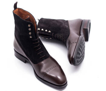 YANKO Balmoral Boots 755Y F Brown & Suede Black - brązowe trzewiki męskie