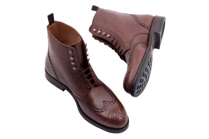 YANKO Boots Brogue 653YH G Scotch Grain Leather Brown - brązowe trzewiki męskie