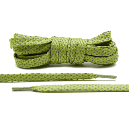 LACE LAB Reflective FLAT 2.0 Laces 9mm Olive - Płaskie oliwkowe sznurówki do butów