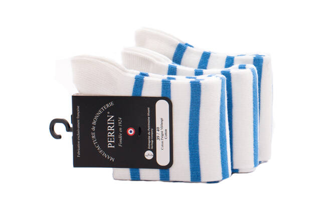 PERRIN Men Socks 305 Blanc / Bleu - Luksusowe skarpety