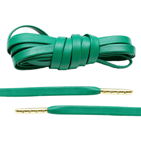 LACE LAB Luxury Leather Laces 6mm Kelly Green & Gold Plated - Zielone skórzane sznurowadła ze złotymi końcówkami