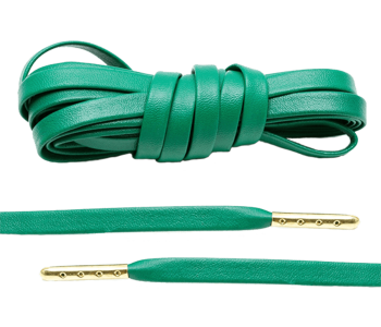 LACE LAB Luxury Leather Laces 6mm Kelly Green & Gold Plated - Zielone skórzane sznurowadła ze złotymi końcówkami