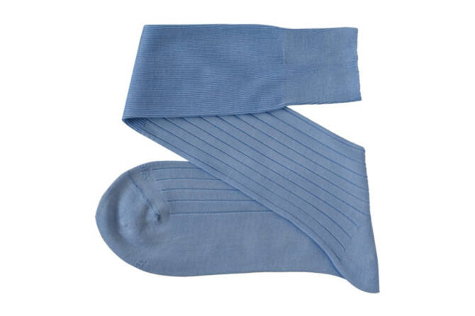 VICCEL / CELCHUK Knee Socks Solid Sky Blue Cotton - Błękitne luksusowe podkolanówki