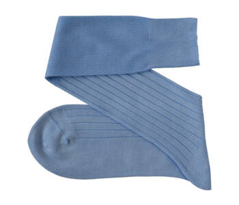 VICCEL / CELCHUK Knee Socks Solid Sky Blue Cotton - Błękitne luksusowe podkolanówki