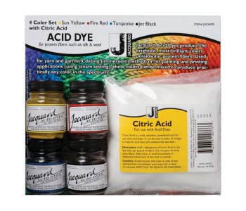 JACQUARD Acid Dye 4-Color Set with Citric 4x 0.5oz / Zestaw barwników kwasowych do wełny, jedwabiu i piór