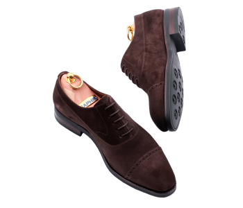 TLB MALLORCA Quarter Brogues Balmoral 505I F Suede Brown - brązowe zamszowe brogsy