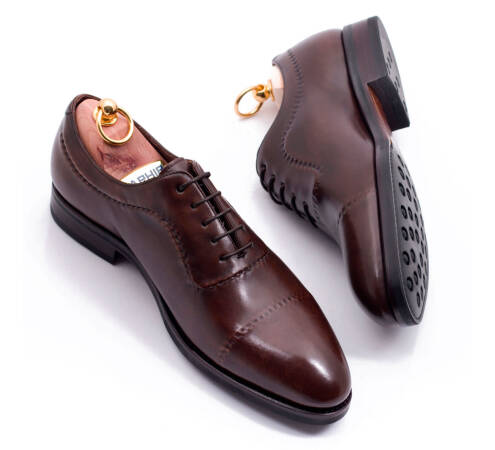 Brązowe Biznesowe eleganckie obuwie męskie z ażurkami i dekoracyjnymi zdobieniami TLB 561S old england marron