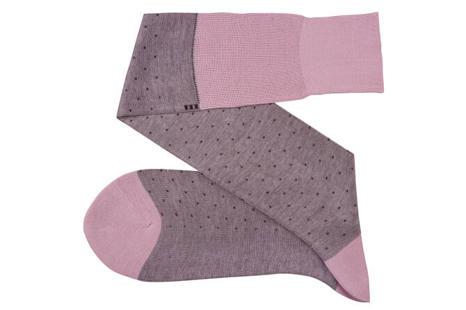 VICCEL / CELCHUK Knee Socks Pin Dots Pink / Burgundy - Różowe podkolanówki w burgundowe kropki