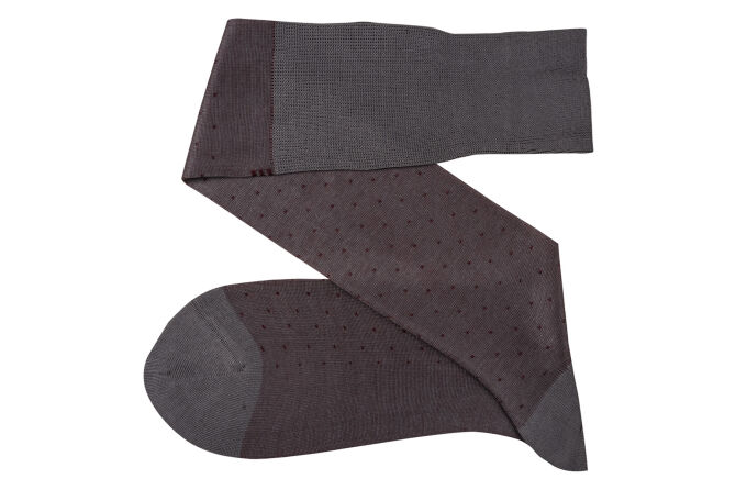 VICCEL / CELCHUK Knee Socks Pin Dots Gray / Burgundy - Szare podkolanówki w burgundowe kropki