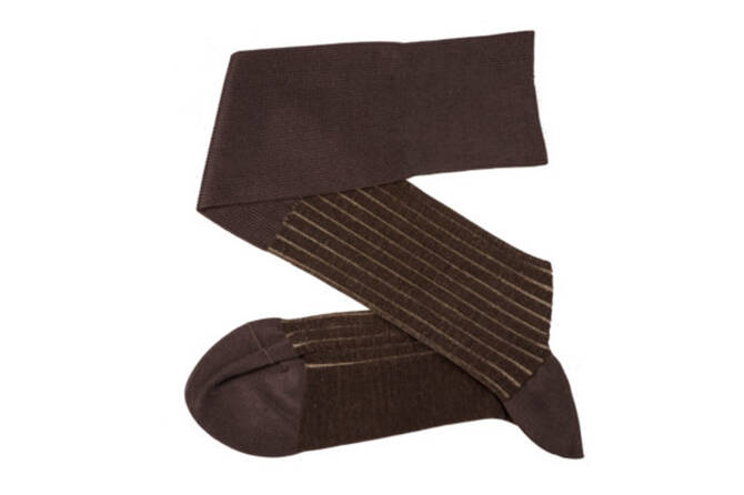 VICCEL / CELCHUK Knee Socks Shadow Stripe Brown / Beige - Brązowe podkolanówki z beżowymi wydzieleniami