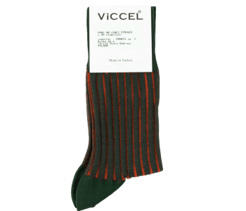 VICCEL / CELCHUK Socks Shadow Stripe Forest Green / Orange - Zielone skarpety z pomarańczowymi wydzieleniami