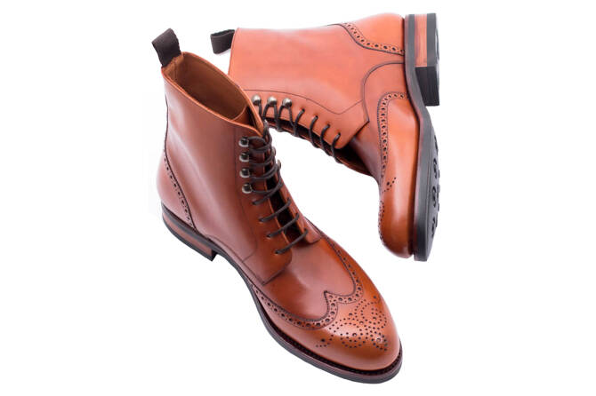PATINE Boots Brogue 77035VH F Light Brown - jasno brązowe trzewiki męskie