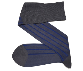 VICCEL / CELCHUK Knee Socks Shadow Stripe Gray / Royal Blue - Cienkie podkolanówki męskie