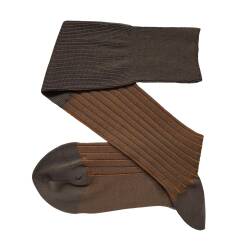 VICCEL / CELCHUK Knee Socks Shadow Stripe Marmato / Mustard - Brązowe podkolanówki klasyczne z musztardowymi wydzieleniami