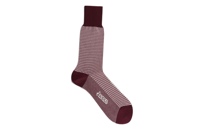 VICCEL / CELCHUK Socks Houndstooth Burgundy / White - Burgundowe skarpety męskie z białymi wzorami