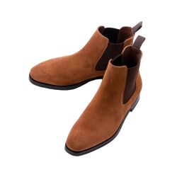 Klasyczne zamszowe trzewiki męskie TLB Boots CHELSEA 511I Suede Medium Brown, na podeszwie gumowej szyte metodą goodyear welted