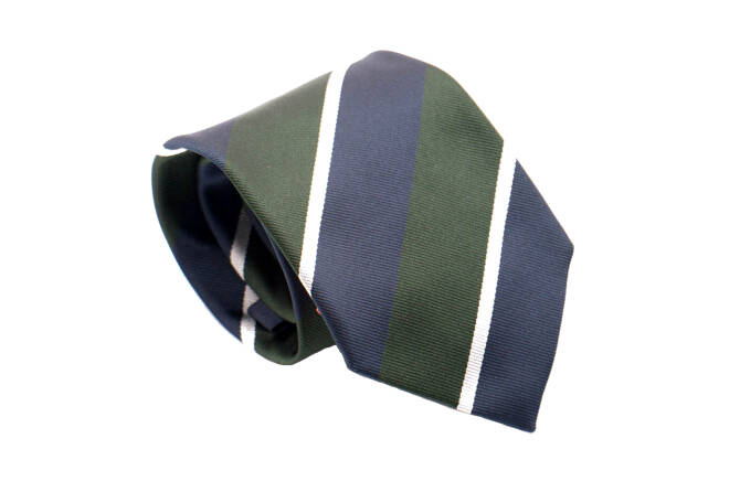 PATINE Tie Silk Stripe Vert Fonce / Bleu Petrol / Argent HAND MADE - Luksusowy jedwabny krawat w pasy