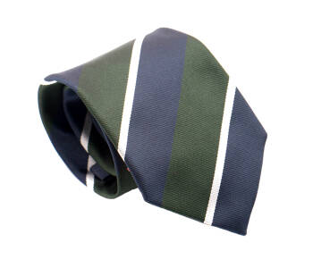 PATINE Tie Silk Stripe Vert Fonce / Bleu Petrol / Argent HAND MADE - Luksusowy jedwabny krawat w pasy