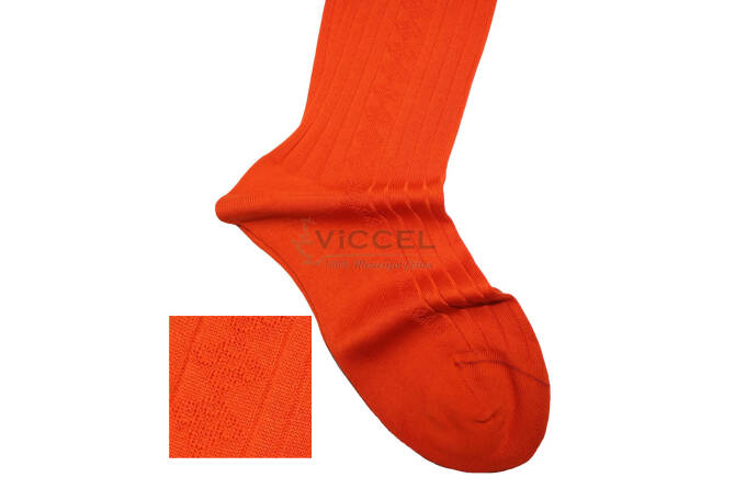VICCEL / CELCHUK Knee Socks Diamond Textured Orange - Pomarańczowe luksusowe podkolanówki z diamentową teksturą