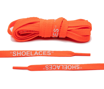 LACE LAB OFF-WHITE Laces 8mm Neon Orange / White - Pomarańczowe płaskie sznurowadła z białym napisem