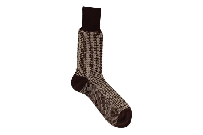 VICCEL / CELCHUK Socks Houndstooth Brown / Beige - Brązowe skarpety męskie z beżowymi wzorami