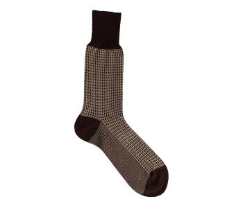 VICCEL / CELCHUK Socks Houndstooth Brown / Beige - Brązowe skarpety męskie z beżowymi wzorami