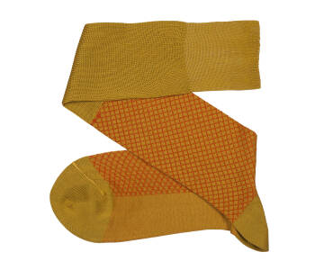 VICCEL / CELCHUK Knee Socks Fish Net Mustard Orange - Musztardowe podkolanówki z pomarańczowymi akcentami