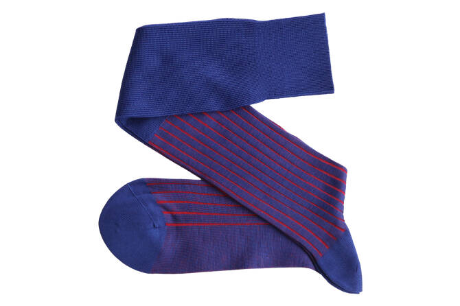 VICCEL / CELCHUK Knee Socks Shadow Royal Blue / Red - Niebieskie podkolanówki z czerwonymi wydzieleniami