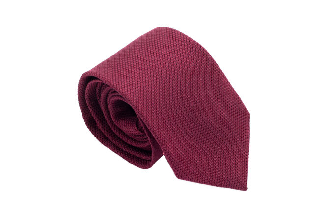 PATINE Tie Grenadine Fina Rouge Hermes 12 HAND MADE - Bordowy krawat z grenadyny 