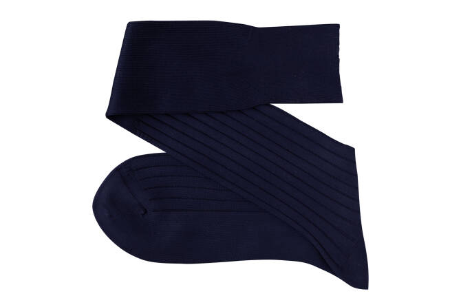 VICCEL / CELCHUK Knee Socks Solid Navy Blue Cotton - Granatowe podkolanówki