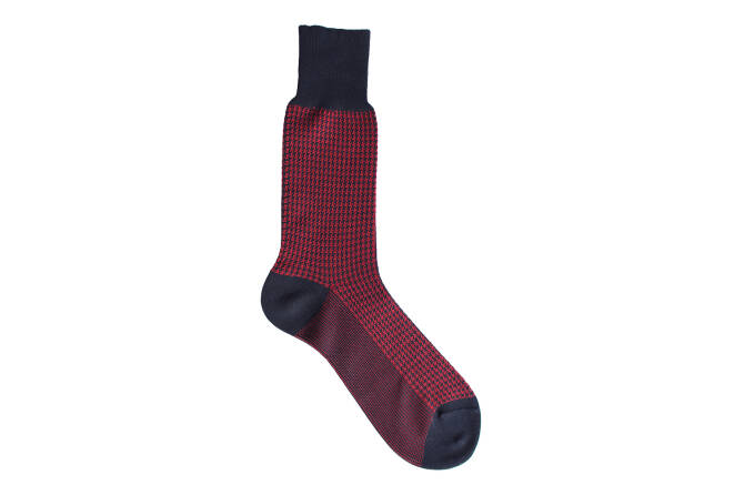 VICCEL / CELCHUK Socks Houndstooth Navy Blue / Red - Granatowe skarpety męskie z czerwonymi wzorami