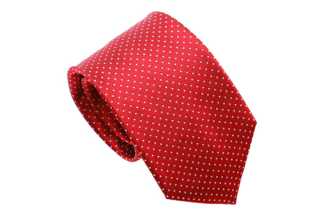 PATINE Tie 17 small POLKA-DOT Rouge HAND FINISHED - Jedwabny krawat w kropki