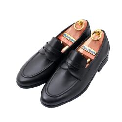 Czarne skórzane mokasyny męskie TLB Sacchetto na gumowej podeszwie rubber 111