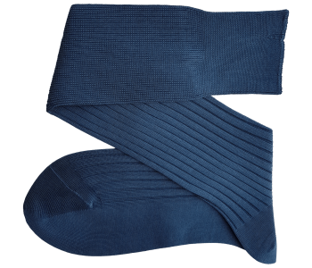 VICCEL / CELCHUK Knee Socks Solid Light Navy Blue Cotton - Eleganckie granatowe podkolanówki męskie