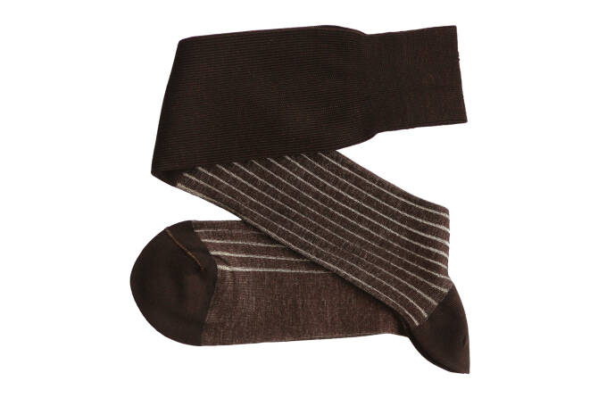 VICCEL / CELCHUK Knee Socks Shadow Stripe Dark Brown / Ecru - Ciemno brązowe podkolanówki z jasnymi wydzieleniami
