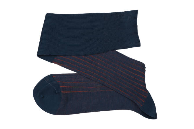 VICCEL / CELCHUK Knee Socks Shadow Navy Blue / Taba - Granatowe podkolanówki z tabakowymi wydzieleniami