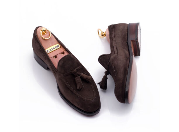 YANKO Tassel Loafers 498 G Suede Brown - brązowe loafersy męskie