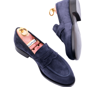 PATINE Penny Loafers 77040 F Suede Blue - niebieskie zamszowe loafersy męskie