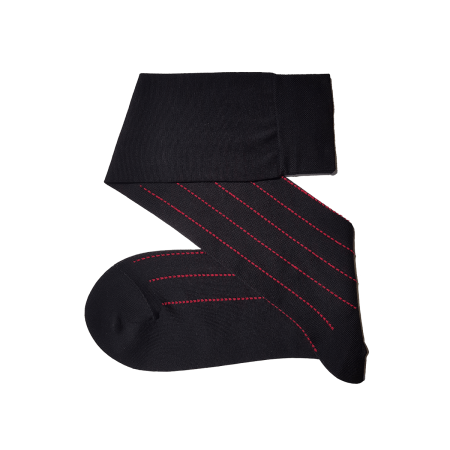 czarne luksusowe podkolanówki męskie bawełniane w paski czerwone Viccel knee socks pindot stripe black red