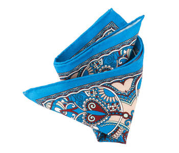 Pocket Square Wool PATHW1620_2 Blue HANDROLLED - Wełniana poszetka z ręcznie rolowanymi brzegami