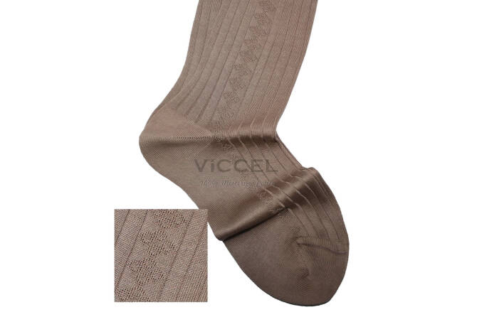 VICCEL / CELCHUK Knee Socks Diamond Textured Tan - Jasno brązowe luksusowe podkolanówki z diamentową teksturą