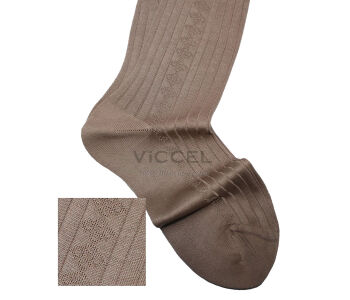 VICCEL / CELCHUK Knee Socks Diamond Textured Tan - Jasno brązowe luksusowe podkolanówki z diamentową teksturą