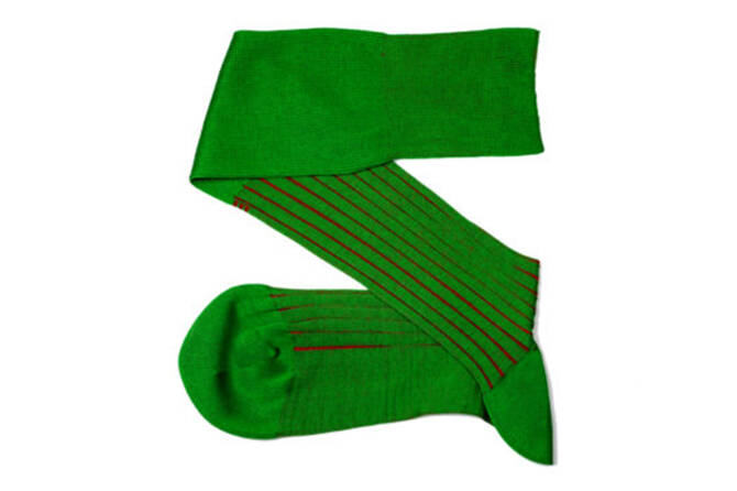 VICCEL / CELCHUK Knee Socks Shadow Stripe Pistacio Green / Red - Zielone podkolanówki z czerwonymi wydzieleniami