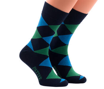 PATINE Socks PARO03-0558 - Granatowe skarpety w zielone i niebieskie romby