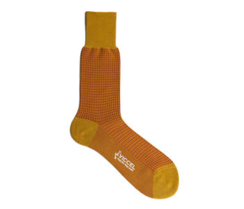 VICCEL / CELCHUK Socks Houndstooth Mustard / Taba - Musztardowe skarpety męskie z tabakowymi wzorami