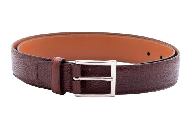 TLB MALLORCA Belt Scotch Grain Leather Brown 302CMAR - Brązowy skórzany pasek do spodni wykonany ze skóry groszkowej