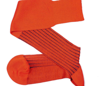 VICCEL / CELCHUK Knee Socks Shadow Stripe Orange / Royal Blue - Pomarańczowe podkolanówki z niebieskimi wydzieleniami