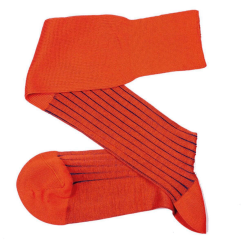 VICCEL / CELCHUK Knee Socks Shadow Stripe Orange / Royal Blue - Pomarańczowe podkolanówki z niebieskimi wydzieleniami