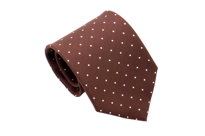PATINE Tie Printed Silk POLKA-DOT Marron HAND MADE - Brązowy jedwabny krawat w kropki