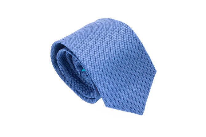 PATINE Tie Grenadine Fina Bleu Azur 83 HAND MADE - Niebieski krawat z grenadyny